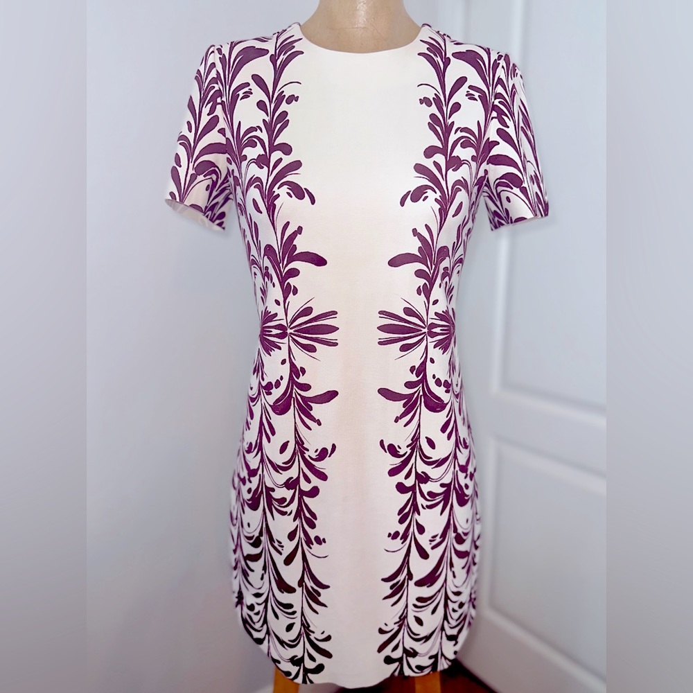 NWOT TORY BURCH S/P Symphony Brushstroke Print Ponte Dress in Burgandy/Creme